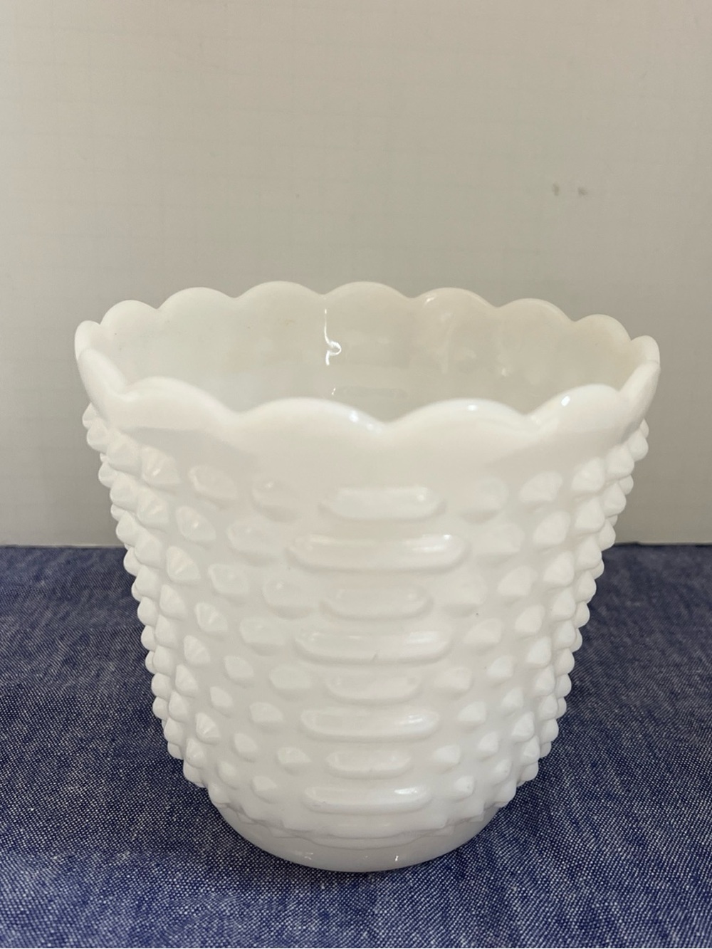 Fire King Hobnail White Milk Glass Scalloped Planter Bowl Vase Flower Pot VTG